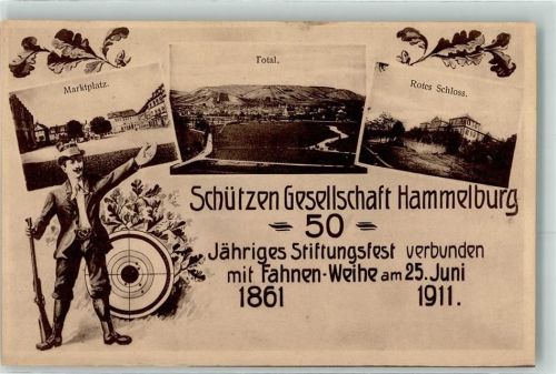 Hammelburg 1861 - 1911 50 jähriges Stiftungsfest mit Fahnen-Weihe Schützengesellschaft Hammelburg Marktplatz Rotes Schloss Sießscheibe