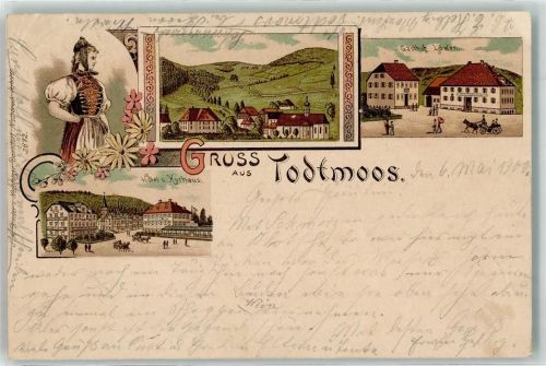 Todtmoos 1900 Hotel Kurhaus Gasthaus Löwen Tracht Blumen Gruss