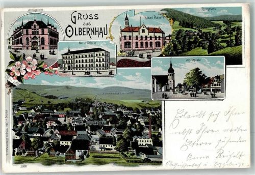 Olbernhau 1900 Amtsgericht Kaiserl. Postamt Rungstock Marktplatz