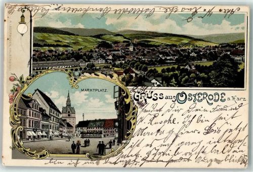 37520 W3360 Osterode am Harz 1903 Lithographie Marktplatz