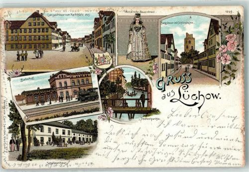 Lüchow 1901 Langestraßr Marktplatz Tracht Burgstraße m. Schlossruine Bahnhof Schützenhaus
