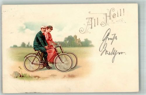 1898 Adelskorrespondenz All Heil Mann und Frau auf dem Fahrrad