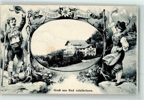 Bad Adelholzen 1906 Bayr. Trachtenpaar Berggasthaus Waschtag