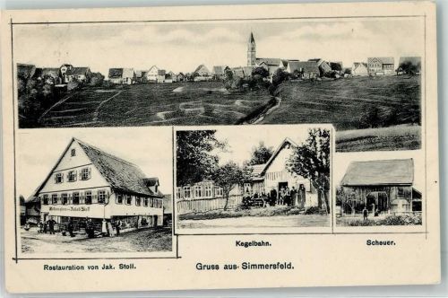 Simmersfeld 1917 Gasthaus v. Jak. Stoll. Kegelbahn Scheuer