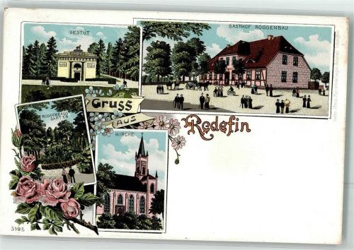 Redefin Gestüt Roggenbaus-Garten Gasthaus Roggenbau Lithographie