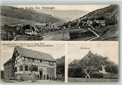 Wichte 1910 Gasthaus u. Handlung v. Aug. Fink Telegraphenhilfs- u. öffentliche Fernsprechstelle Forsthaus