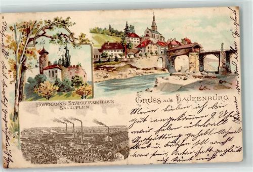 Laufenburg 1899 Hoffmann's Stärkefabriken Laufenbrücke Burgruine