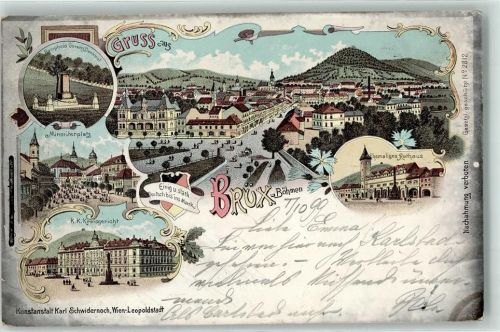 Most 1899 Ramphold Gorenz Denkmal Minoritenplatz K.K. Kreisgericht ehehmaliges Rathaus Lithographie