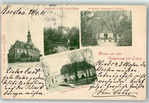 Calau 1901 Kreuzfichte Rathaus Gasthaus Schniese