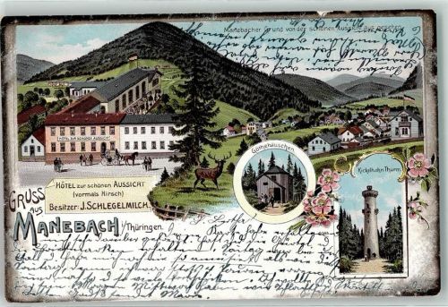 Manebach 1903 Manebacher Grund Hotel zur schönen Aussicht Kickelhahn-Turm Göthehäuschen
