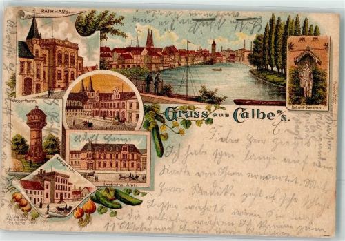 Calbe 1898 Landratsamt Amtsgericht Wasserturm Rathaus Postgebäude