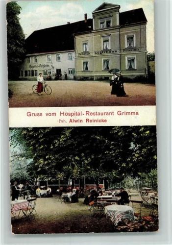 Grimma 1912 Hospital Restaurant , Frau mit einem Fahrrad AK