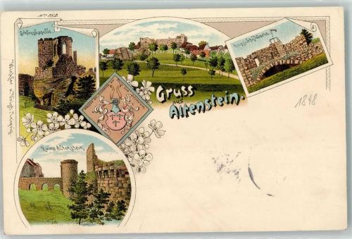 Altenstein 1898 Schloßkapelle Ruine Altenstein Aussichts-Warte Wappen