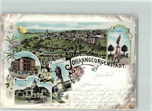 Johanngeorgenstadt 1898 Krieger-Dekmal Rathaus Johann Georg-Denkmal Schmetterlinge