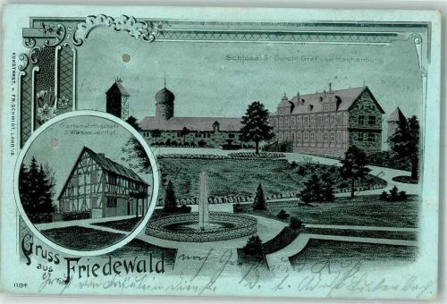 Friedewald 1900 Schloß Graf von Hachenburg Springbrunnen Gasthaus zum Wassauer Hof Bahnpost Betzdorf- Zg 1137