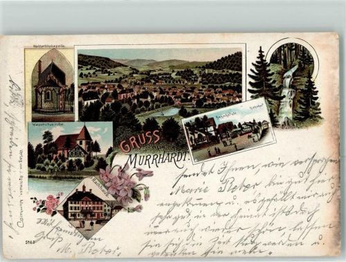 Murrhardt 1904 Walderichskapelle Walderichskirche Rathaus Bahnhofstraße Bahnhof Wasserfall