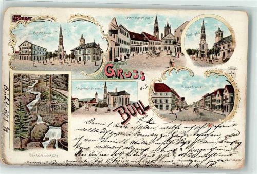 Bühl 1898 Gertelsbachwasserfälle Marktplatz Schwanenstraße Eisenbahnstraße