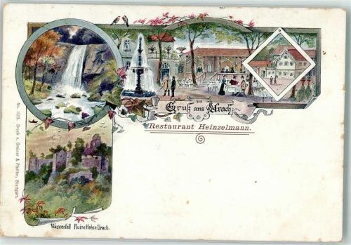 Urach Gasthaus Heinzelmann Gartenwirtschaft Springbrunnen Uracher Wasserfall Ruine Hohen Urach