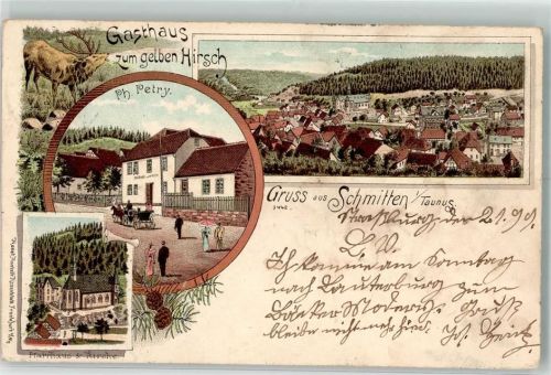 Schmitten 1899 Hirsch Pfarrhaus Gasthaus zun gelben Hirsch