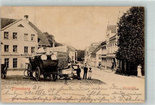 Flensburg Neumarkt Delicatessen-Handlung Fäßerfuhrwerk