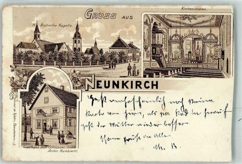 Friesenheim 1904 14 Nothelfer Kapelle Gasthaus z. Schlüssel Kircheninneres Neunkirch