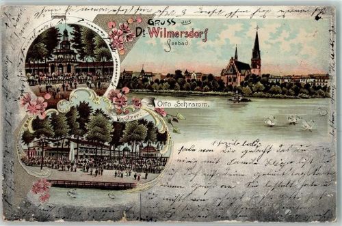 Wilmersdorf 1905 Gasthaus Bes Otto Schramm Schwäne Lithographie