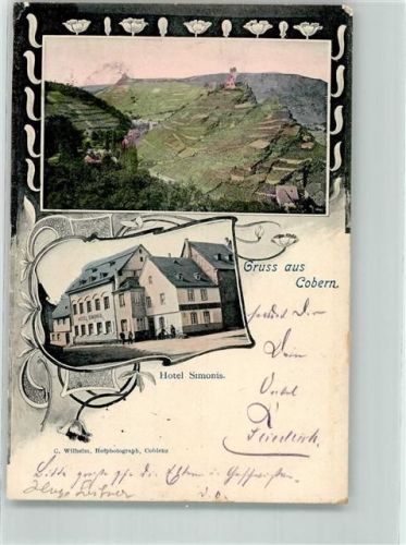 Kobern 1902 Hiotel Simonis Bahnpost Metz-Köln