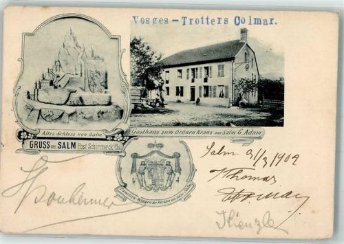 Schirmeck 1902 Schloss von Salm Gasthaus zum grünen Kranz am Salm Wappen Fürst von Salm