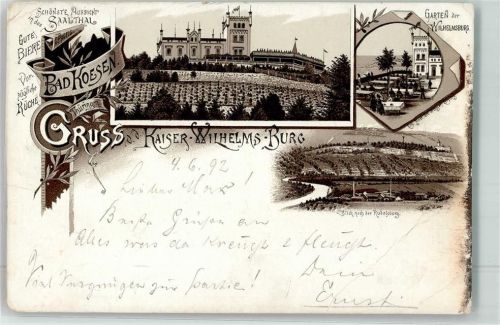 Bad Kösen 1892 Vorläufer Kaiser Wilhelms-Burg Garten Rudelsburg Litho