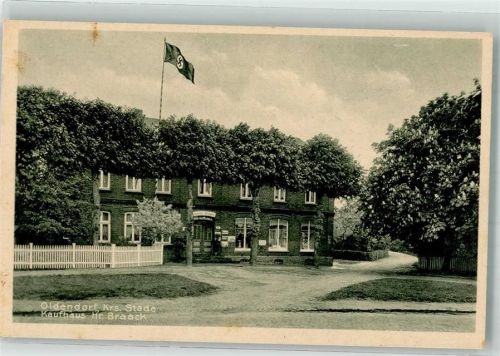 Oldendorf WK II Kaufhaus Braack Emailleschilder Hakenkreuzfahne