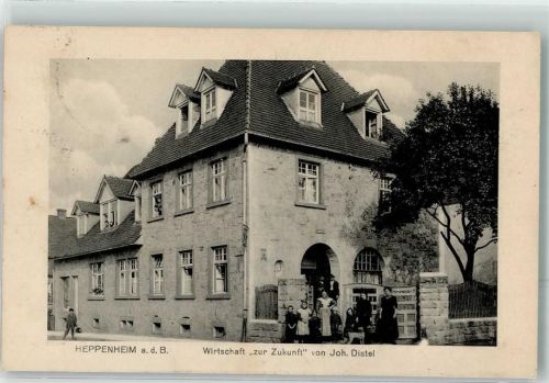 Heppenheim 1914 Bahnpost Frankfurt Freiburg 14.4.14 Gasthaus zur Zukunft