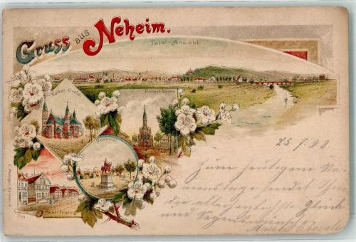 Neheim-Hüsten 1898 Kath. Kirche Denkmal Hotel Frieling Ev. Kirche Litho