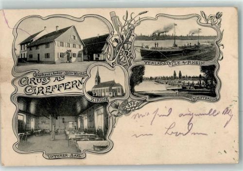 Greffern 1916 Gasthaus z. Anker Kirche Schiffbrücke Verladestelle Schiff