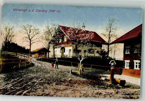 Simmerberg Baumblüte Gasthaus a. d. Oberberg Brunnen Dorfweg Gasthausstempel Ort handschriftlich