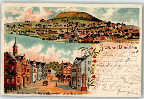 Bärenstein 1902 Rathaus Ob. Wiesenthaler Straße Buchdruckerei Litho