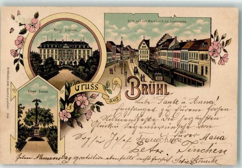 Brühl 1898 Krieger-Denkmal Straßenbahn Kgl. Schloß