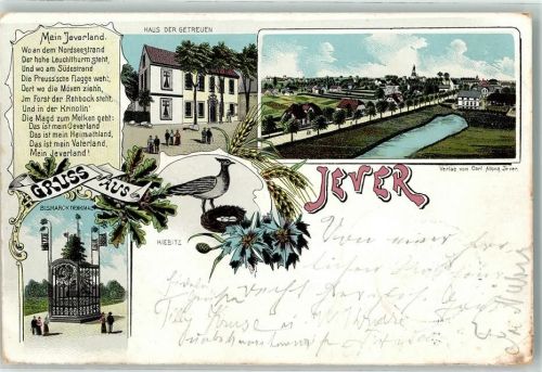 Jever 1901 Kiebitz Bismarck-Denkmal Haus der Getreuen Gedicht Mein Jeverland