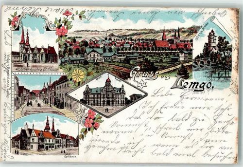Lemgo 1900 Kaiserl. Postamt Rathaus Breitestraße Kirche St. Nicolai