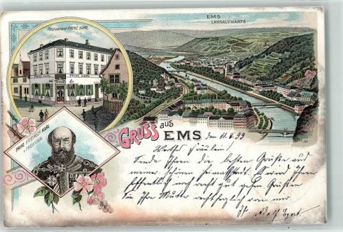 Bad Ems 1899 Portrait Prinz Friedrich Karl v. Preussen Gasthaus Prinz Karl