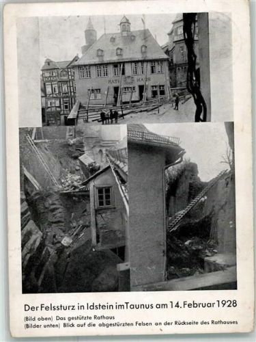 Idstein 1928 Felssturz 14.02.1928 Gestütztes Rathaus Abgestürzte Felsen Foto AK