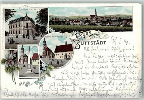 Buttstädt 1898 Marktplatz Kriegerdenkmal Kaiserl. Postamt