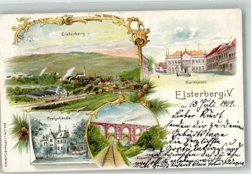 Elsterberg 1909 Marktplatz Post Elsterthalbrücke