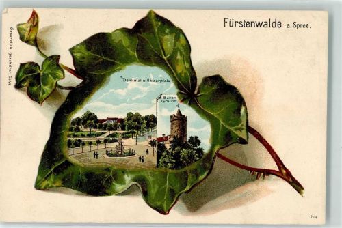 Fürstenwalde 1906 Blatt Denkmal Kaiserplatz Bullen-Turm Bahnpoststempel Lithographie
