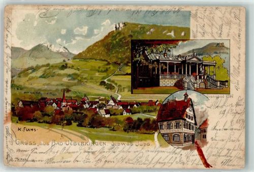 73337 W7347 Bad Überkingen 1899 Gebrauchsspuren Dianabad sign. K. Fuchs Litho-Künstlerkarte