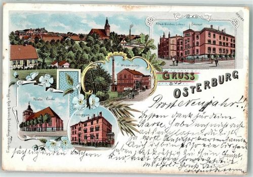 Osterburg 1899 Nicolai-Kirche Pädagogium Wassermühle Lehrer-Seminar