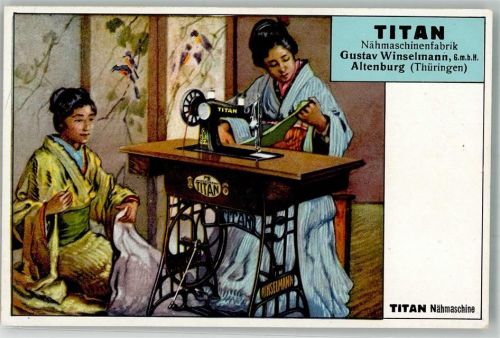 Altenburg Werbung Titan Maschine Schneiderin in Japan Tracht Kimono Beruf Gustav Winselmann