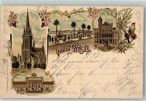 Wesel 1897 Willibrordi-Kirche Berliner-Tor Rathaus Hafen Rheinbrücke Singvögel