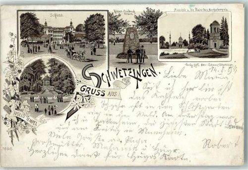 Schwetzingen 1897 Schloss Apollo Tempel Kaiser Friedrich Felsen Moschee Ruine des Merkurtempels