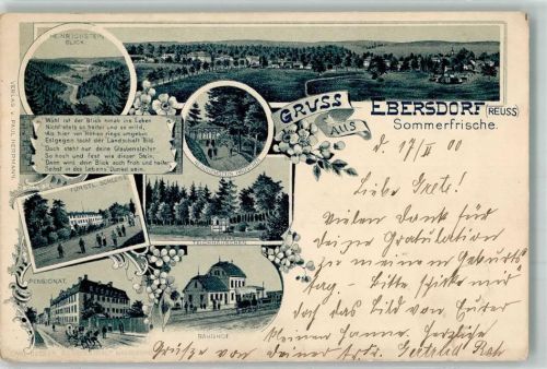 Ebersdorf 1900 Heinrichstein Blick Fürstl. Schloss Bahnhof Pensionat