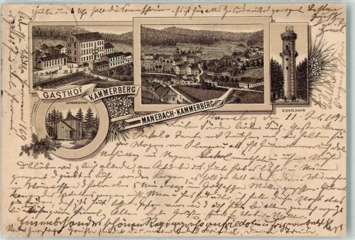 Manebach 1898 Gasthaus Kammerberg Kickelhahn Gothenhäuschen Lithographie
